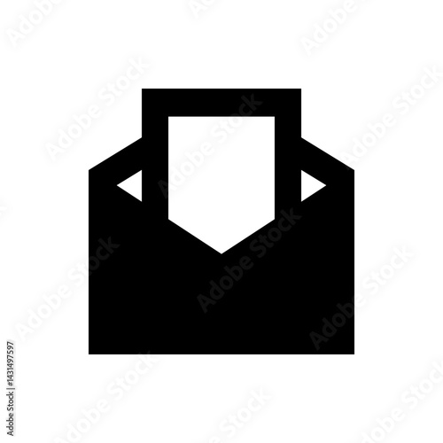 Stylized black envelope icon with open flap revealing a white interior and two small triangles visible