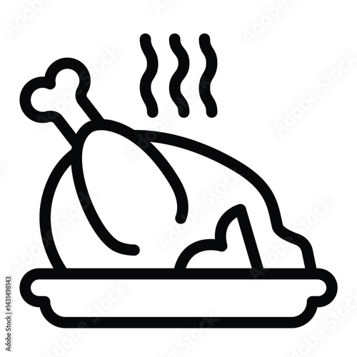 Fried chicken dish line icon, culinary cooking concept. Vector graphics. Hot turkey on plate, dish sign on white background, style for mobile or design.
