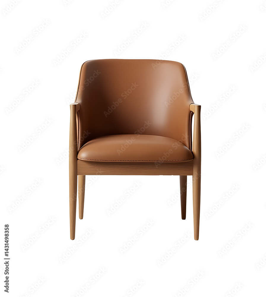 Front view of wooden and leather modern dining armchair isolated on white background
Front view of wooden and leather modern dining armchair isolated on white background