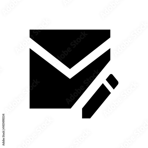 Black and white graphic icon of an envelope with a diagonal line and a pencil on the bottom right side