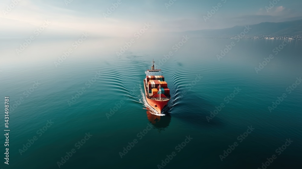 Fototapeta premium Aerial drone photo of cargo ship in deep sea