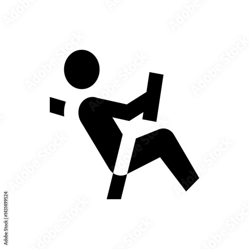 Black silhouette of a person in a harness holding onto a vertical object in a stylized depiction