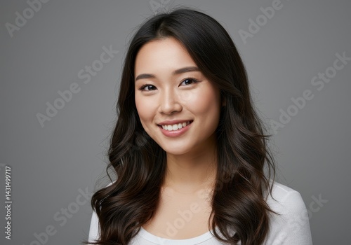 Portrait of a smiling young woman with long dark hair