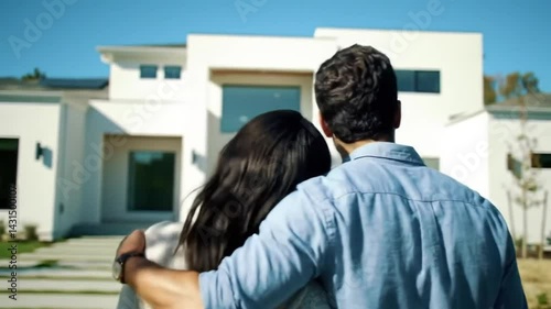 young couple in front of house