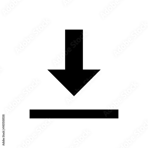 A downward pointing arrow above a horizontal line in black and white simple graphic illustration style