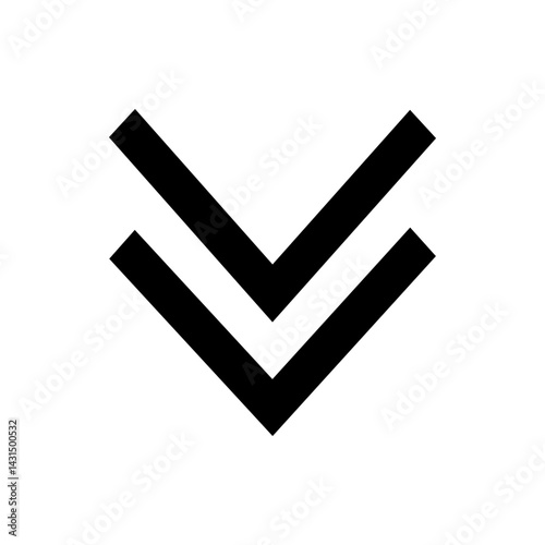 Two downward pointing chevron arrows stacked vertically in a simple black and white illustration style image
