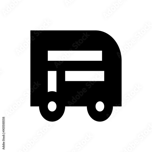 Illustration of a black bus with two windows and wheels, presented in a simple and minimalist style icon