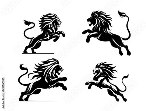 A set of Powerful Lion Silhouette Design	
