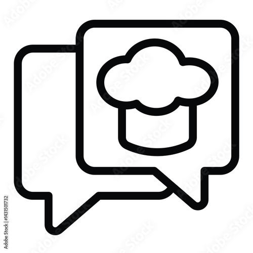 Chef hat in popup window line icon, culinary cooking concept. Vector graphics. Cooker man cap with bubbles, talk sign on white background, style for mobile or design.