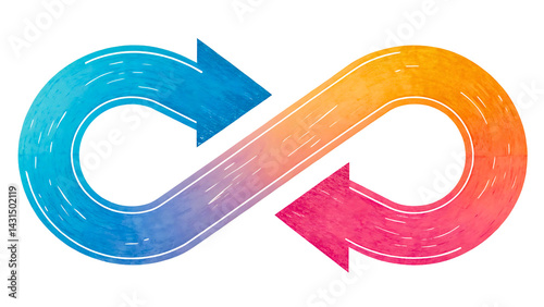 Gradient Multicolor Loop Arrow – Hand Drawn Flow Cycle Sketch in Pastel Color for Process Design