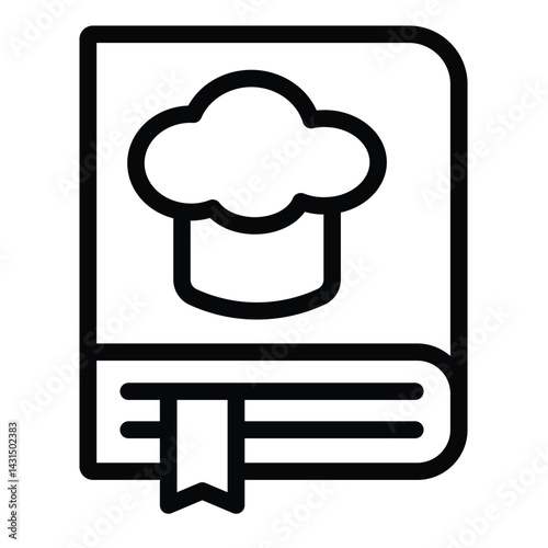 Chef cooker recipe book with bookmark line icon, culinary cooking concept. Vector graphics. Cooking book with chef hat sign on white background, style for mobile or design.