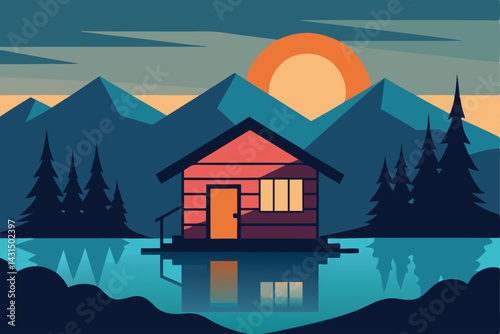 lakeside-cabin-view-with-sunrise-glow-- 