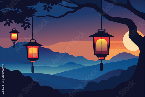 lanterns-hanging-from-tree-branches-at-dusk-
