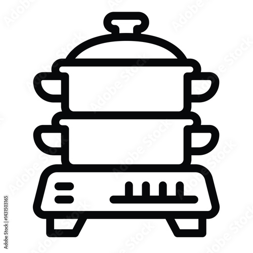 Kitchen steamer, two sections pan line icon, cooking concept. Vector graphics. Steamer for hot dishes, appliance sign on white background, style for mobile or design.