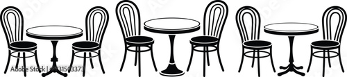Vintage Bistro Tables and Chairs Line Art Vector Set