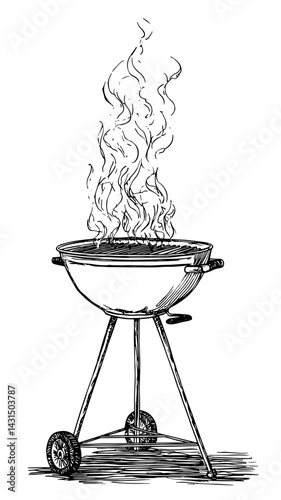 Stylish vector illustration of a grill with flames, perfect for summer barbecue concepts, cookout events, and food-related designs. Ideal for outdoor activities and party themes.