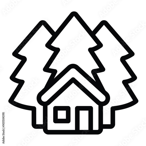 Watcher house line icon, eco tourism concept. Vector graphics. House and trees, forest sign on white background, style for mobile or design.