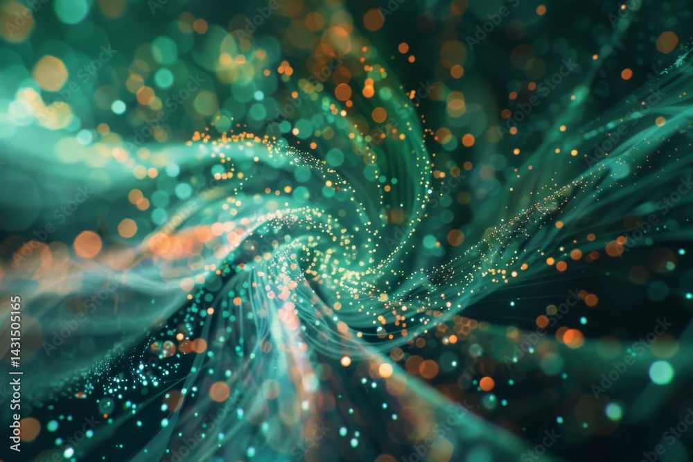 Fototapeta premium A vibrant green energy burst radiating glowing particles in a swirling abstract motion