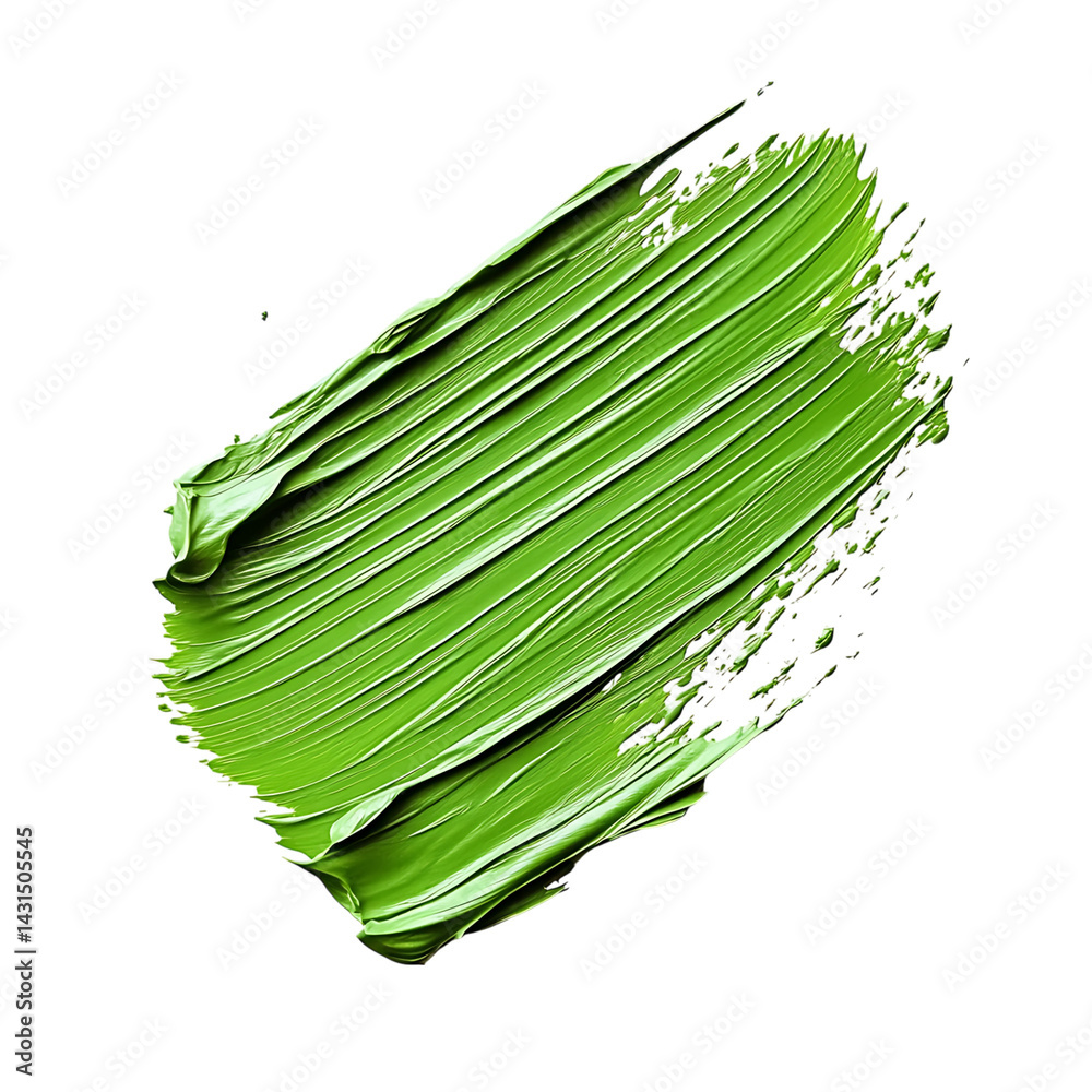Light green acrylic brush stroke with vibrant gradient from green to yellow featuring textured surface and painterly sweep against a transparent background