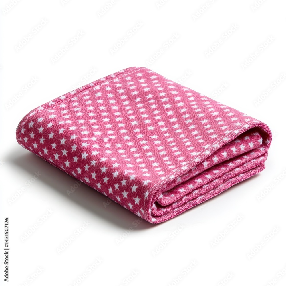 Folded Pink Cotton Blanket with White Star Pattern on White Background Folded Pink Cotton Blanket with White Star Pattern on White Background