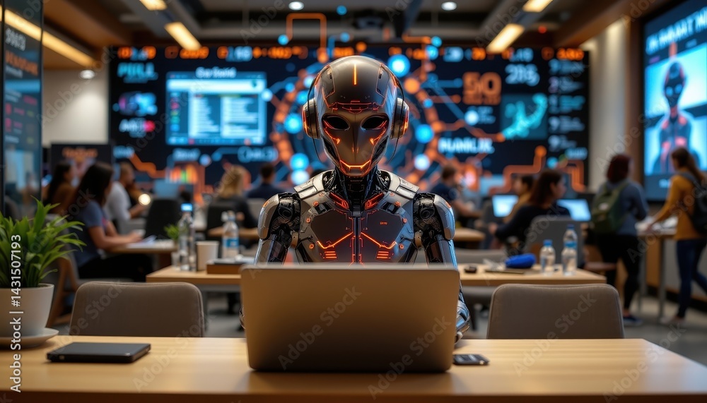 Obraz premium Artificial intelligence is a cutting edge technology that enables humans to engage with intelligent chatbots, revolutionizing their daily routines and interactions
