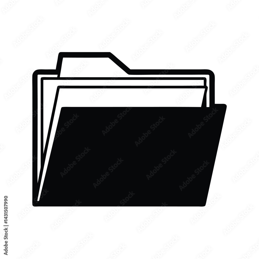 Silhouette of an open file folder with documents inside vector Art & Illustration Silhouette of an open file folder with documents inside vector Art & Illustration