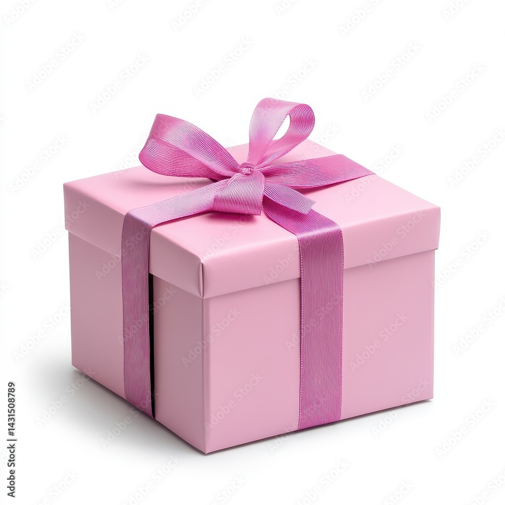 Fototapeta premium Pink Gift Box with Purple Ribbon on White Background