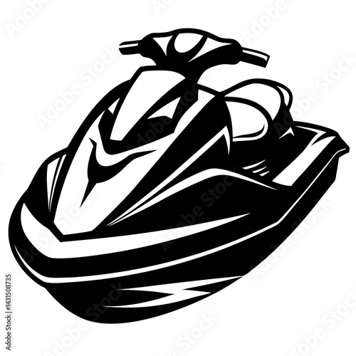 Stylized black and white vector illustration of a personal watercraft vehicle