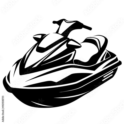 Black and white illustration of a jet ski on a white background
