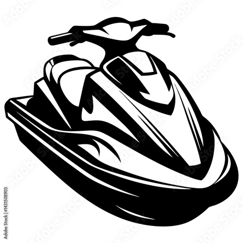 Monochrome Illustration of a Sleek Modern Jet Ski Watercraft Vehicle