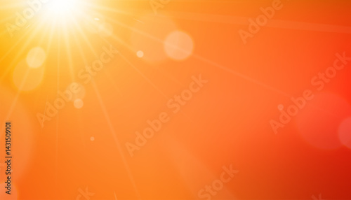 Sunset sky with light effect on orange background for Autumn banner,Fall backdrop yellow sunrise sky with bright light,Vector cartoon aerial view  Golden Hour in orange dusk Sky in Winter nature