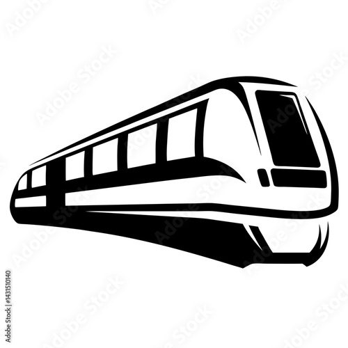 Sleek Black and White Train Illustration Conveying Modern Transportation Design Style