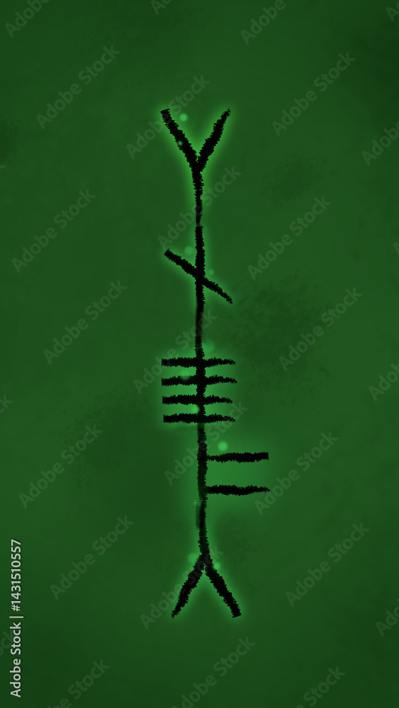 Obraz premium Name Mel Written in Celtic Ogham Alphabet with Green Magic Aura Suitable for Phone Wallpaper or Screensaver