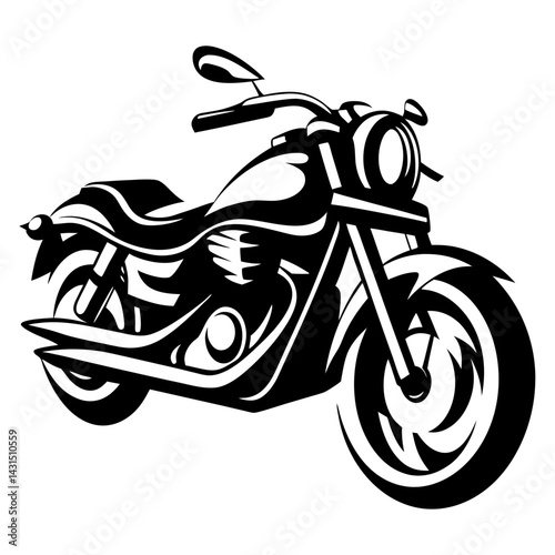 Black and white illustration of a classic motorcycle, a powerful machine