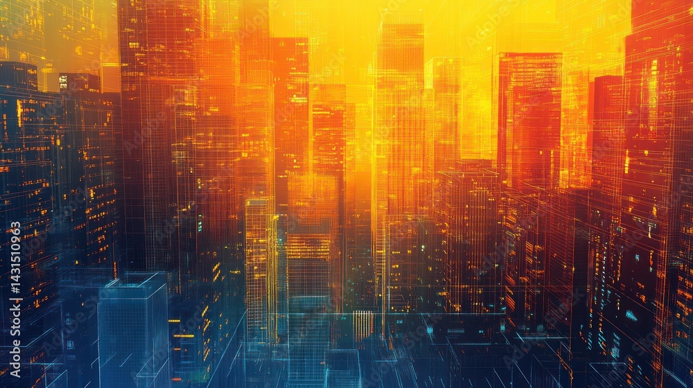Fototapeta premium Futuristic cityscape at sunset