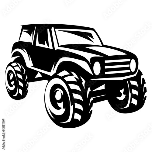 Vector Illustration of a Black and White Monster Truck with Big Tires