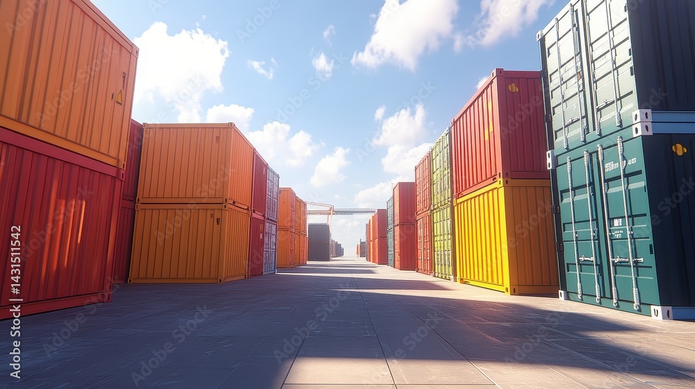 Fototapeta premium Containers in shipping yard, shipping port. 