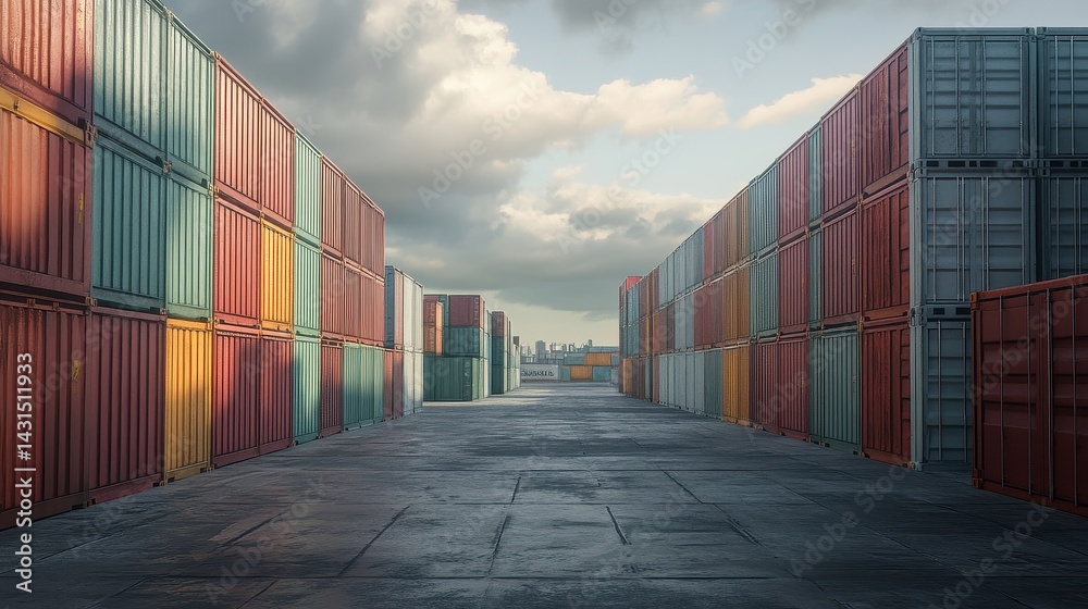 Fototapeta premium Containers in shipping yard, shipping port. 