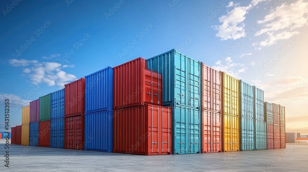 Fototapeta premium Containers in shipping yard, shipping port. 