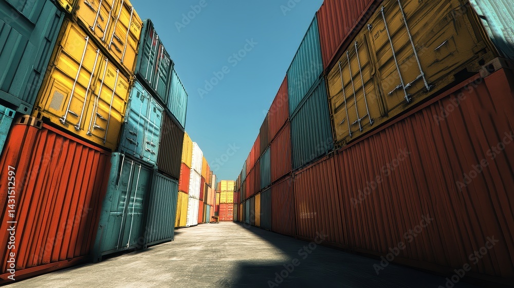 Fototapeta premium Containers in shipping yard, shipping port. 