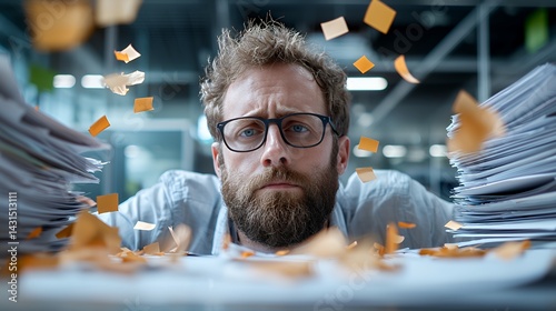 Stressed man overwhelmed by documents