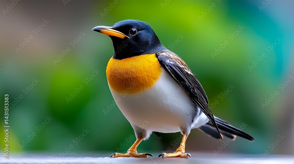 Obraz premium Striking bird on a blurred green background