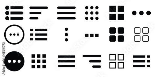 Menu icon set vector. list, grid, navigation icon set vector illustration on white background
