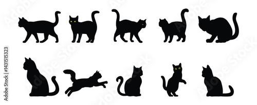 Minimalist black silhouette of sitting cats