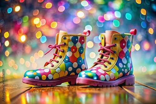 Cute Cartoon Boots, Bokeh Background, Children's Footwear Illustration