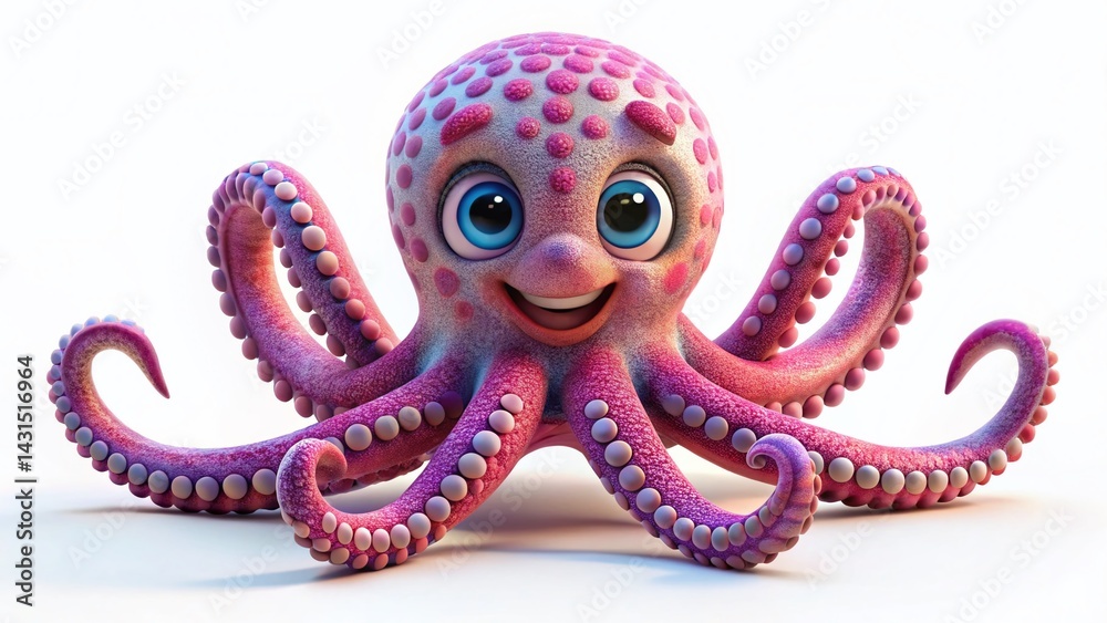 Fototapeta premium Cute Cartoon Mimic Octopus 3D Render - Adorable Underwater Creature Illustration