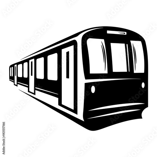 Stylized Black and White Illustration of a Subway Train Car Approaching