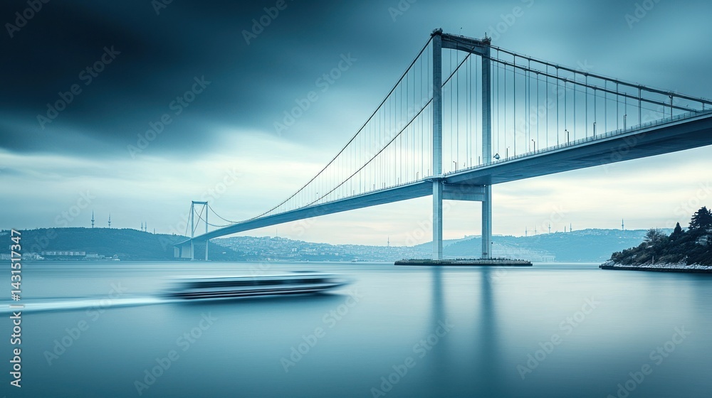 Obraz premium Istanbul Bridge, Ferry, Dramatic Sky