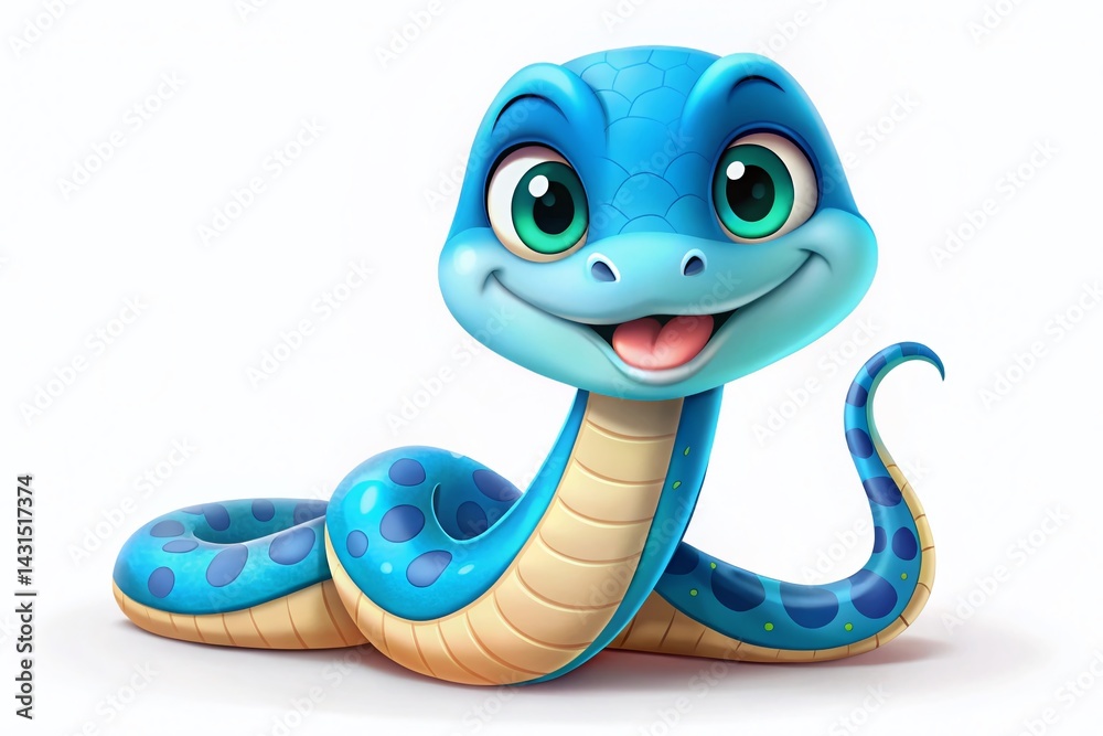 Fototapeta premium Cute Cartoon Snake 2025: Minimalist Blue-Eyed Reptile Illustration