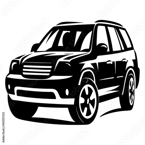 A Bold and Stylized Black and White Illustration of an SUV